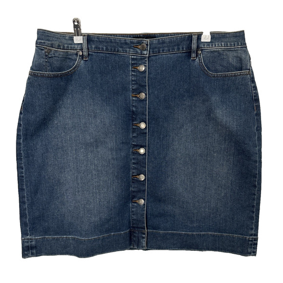 Talbots Womens 16W Medium Wash Stretch Denim Skirt Button Front Y2K 90's NWT - Picture 1 of 9